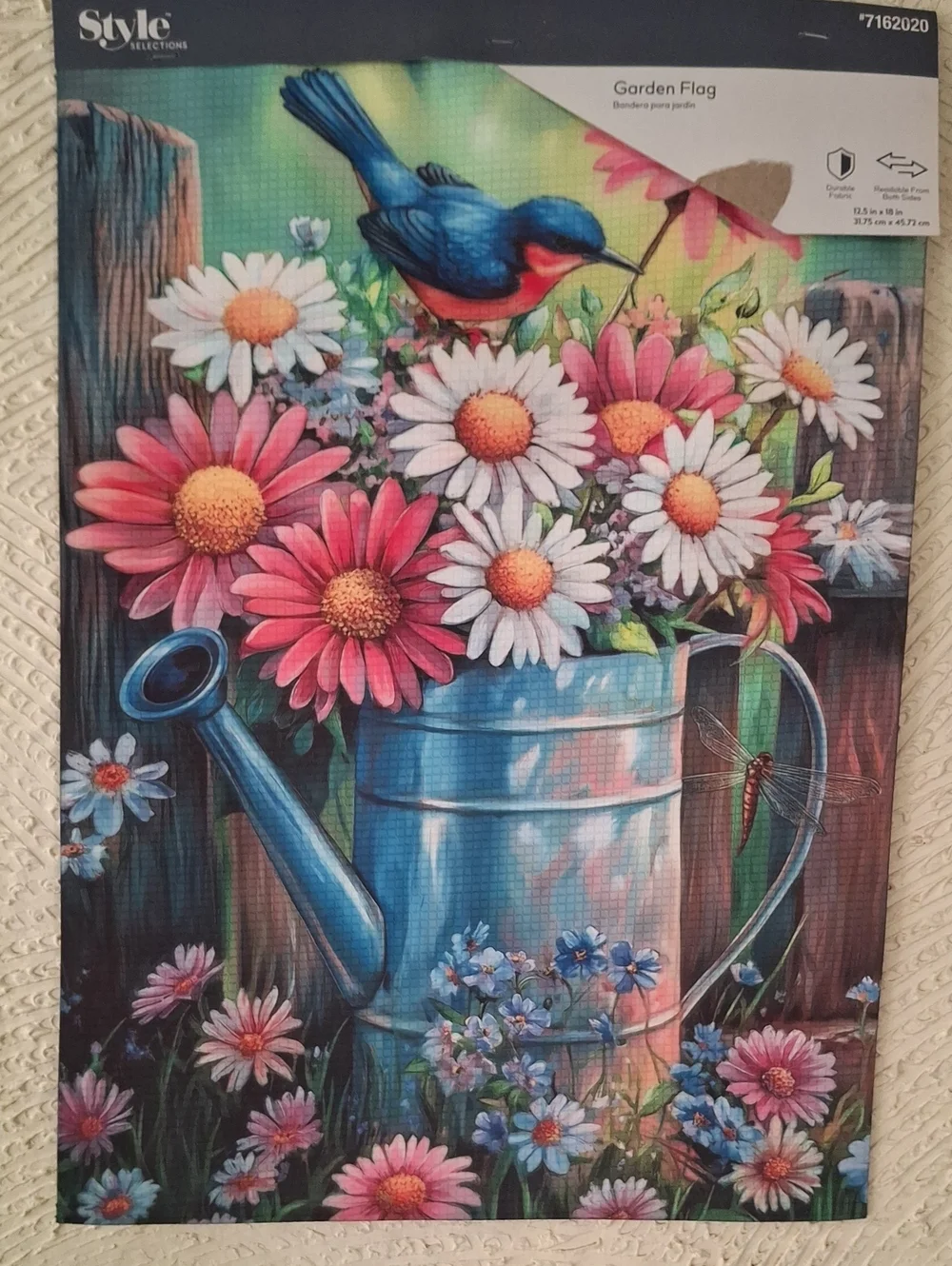 Source Unknown Blue Watering Can with Pink & White Daisies Tapestry